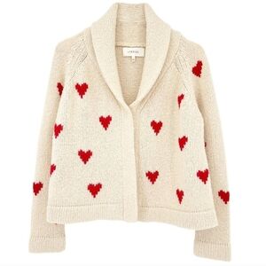 THE GREAT. The Heart Lodge Cardigan Cream Red Hearts 0/XS Holiday Valentine Rare